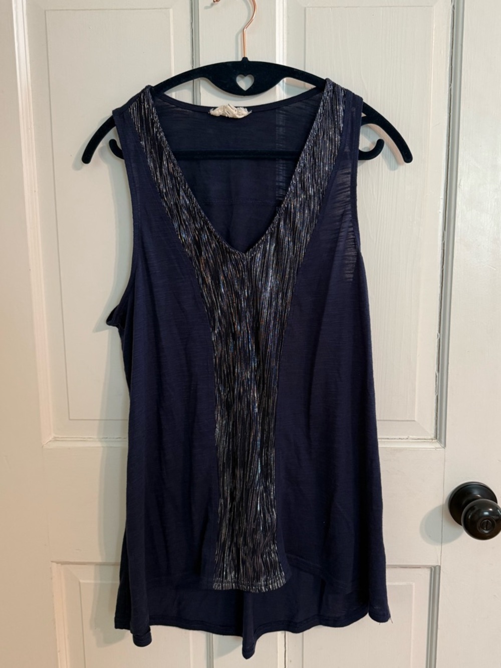 Anthropologie Porridge Navy Embellished Tank M Boho Beaded V Neck Sleeveless Top